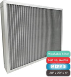 Washable Air Filter(20" x 20" x 4" MERV 5), Aluminum Electrostatic Air Filter for Furnace and Central Air Conditioner (Actual Size: 19.7" x 19.7" x 3.6")