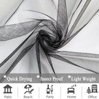 10 x 10 Outdoor Black Tulle Backdrop Curtains Waterproof Voile Sheer Screen Breathable Mash Netting Light Filtering Privacy Curtains for Patio Porch Yard Pergola Gazebo, 2 Panels
