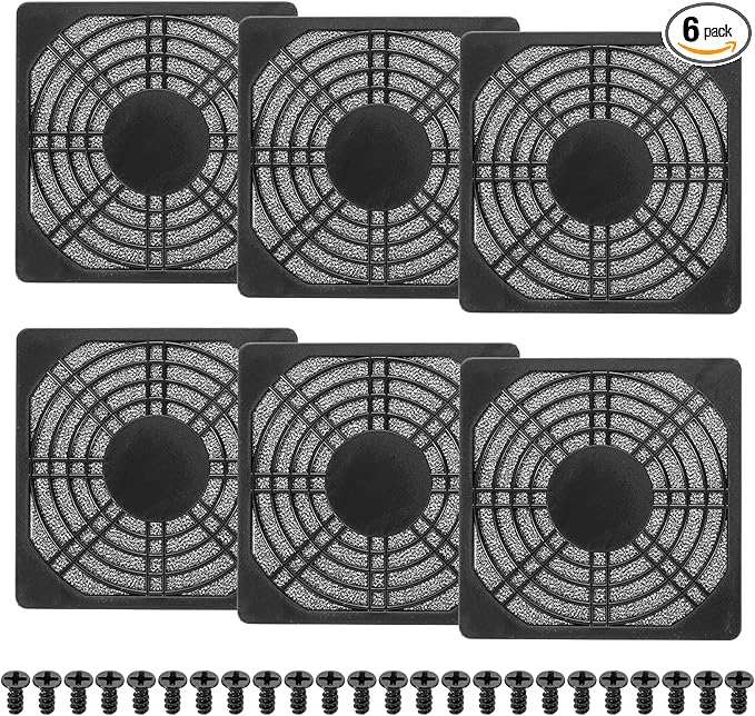 PATIKIL 90mm Fan Filter Grill, 6 Pcs Plastic Ventilation Dustproof Grill Cover Cooling Ventilator with Screws for Industry Workshop Computer Case Refrigerators Air Conditioning, Black