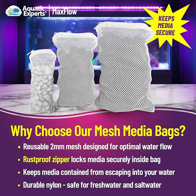 Aquatic Experts Max Flow Filter Media Bags - Secure Zipper Bags for Fish Tank, Aquarium and Pond, 5" x 9" - 4 Pack