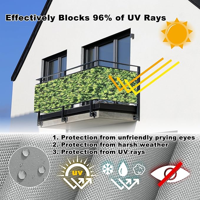 Fence Privacy Screen 2.3' x 49.2' UV-Resistant Visibility Reduction Outdoor Dog Fence, Included Cable Zip Ties for Garden Wall, Patio Gate, Patio Deck, Green Leaf Pattern