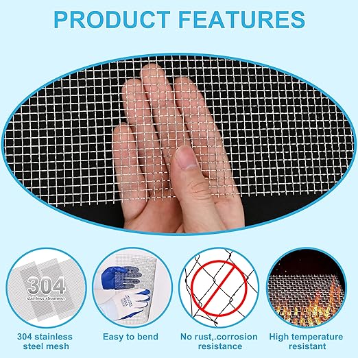2 Pcs 13x9 (33cmx23cm) 5 Mesh 304 Stainless Steel Wire Mesh Sheet, Rustproof Metal Mesh Sheet Screen for DIY Crafts, Vent Covers, Garden Fencing, Window Protection & Industrial Filters