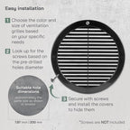 Vent Systems 8" Inch (Opening Dimensions) - Pack of 5 - Black Soffit Vent Cover - Plastic Round Air Vent Grille - Built-in Mesh Screen - HVAC Register Louver for Bathroom, Home, Kitchen