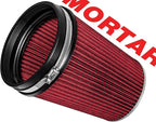 Mortar Aftermarket Auto Air Filter – 6 In Flange ID Car Enthusiast Class Universal Cold Air Intake Gulps in More Air for More Engine Power & Passionate Induction Sound, Length 8 In, Red