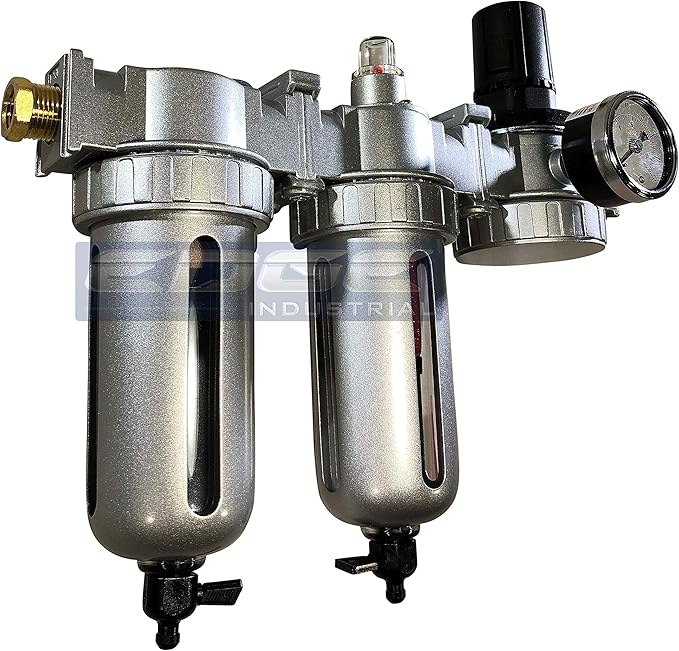 Three Stage Air Drying System - Air Particulate Filter, 0.01 Micron Coalescing Filter & Air Pressure Regulator Modular Combo Semi Automatic Drain, Poly Bowl (1/4" NPT)