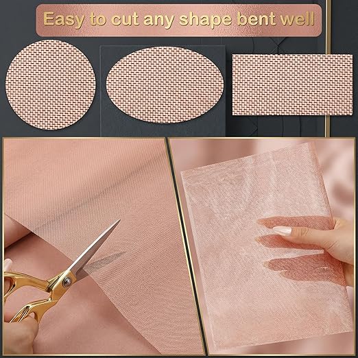 Therwen 12 Inch x 10 ft Copper Mesh Screen 99.9% Pure Copper 40 Mesh Roll Wire Fabric for Grounding Dense Filter Screen Woven Crafts Window Protection