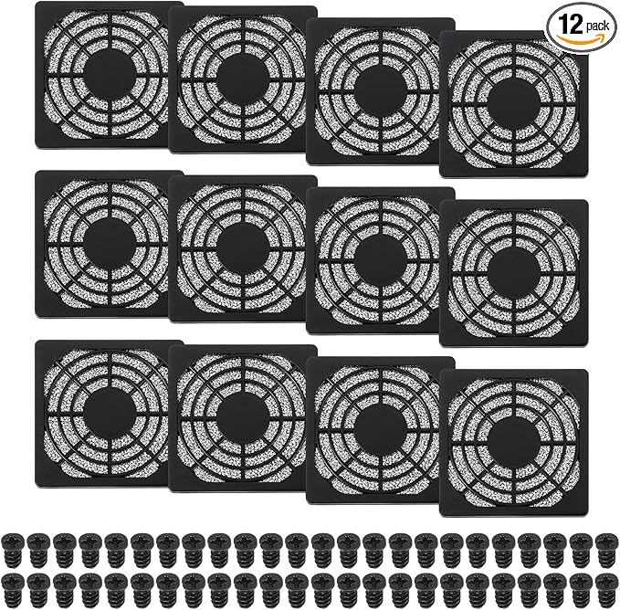 PATIKIL 60mm Fan Filter Grill, 12 Pcs Plastic Ventilation Dustproof Grill Covers Cooling Ventilator with Screws for Industry Workshop Computer Case Refrigerators Air Conditioning, Black