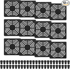 PATIKIL 60mm Fan Filter Grill, 12 Pcs Plastic Ventilation Dustproof Grill Covers Cooling Ventilator with Screws for Industry Workshop Computer Case Refrigerators Air Conditioning, Black
