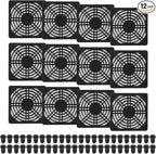 PATIKIL 80mm Fan Filter Grill, 12 Pcs Plastic Ventilation Dustproof Grill Covers Cooling Ventilator with Screws for Industry Workshop Computer Case Refrigerators Air Conditioning, Black