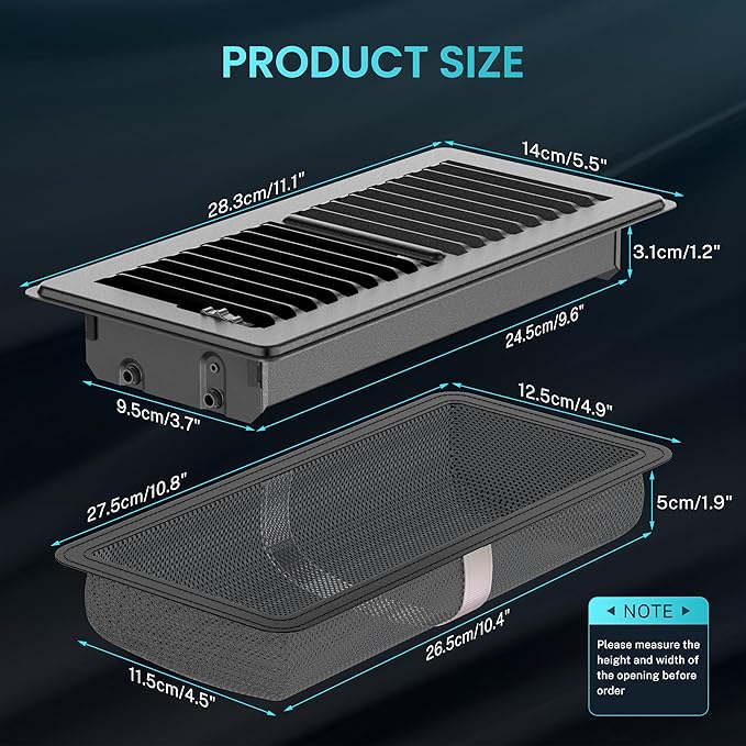 Floor Register 4 x 10 Inch, HG Power 3 Pack Heavy Duty Floor Vent Covers for Home with Screen Net, Adjust Metal Rust Proof Finish Air Vent for Kitchen, Heat, Office