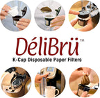 Delibru K Cup Disposable Paper Filters 300 Pack Fits With All Reusable Coffee Pods - Compostable and Disposable Coffee Filters for Keurig Single Cup