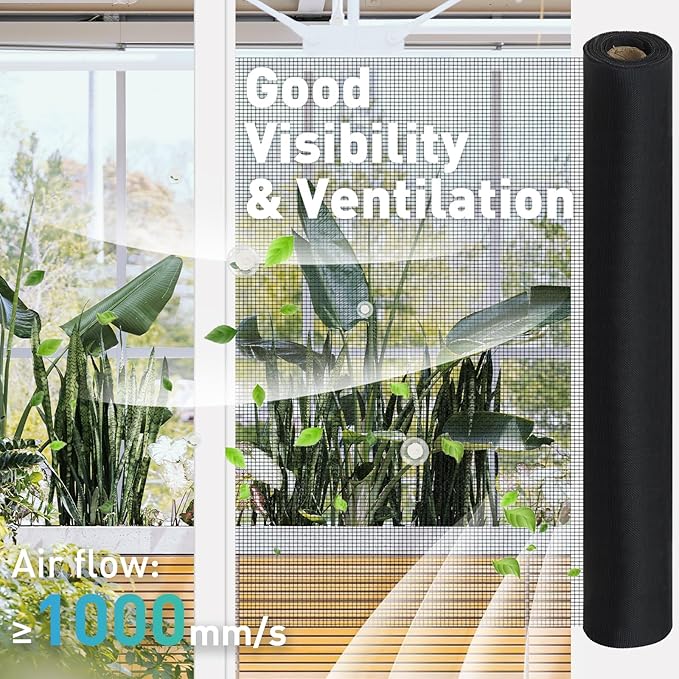 304 Stainless Steel Mesh Window Screen Roll,47IN x 16FT Black Metal Window Screen Replacement,Window Screen Mesh for Window,Door,Patio,Pet,Vent,Filter,Porch,Cage and DIY Project (22 Mesh)