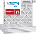 Aerostar 25x25x1 MERV 11 Air Filter, Pleated AC Furnace HVAC Filters (24.5x24.5x0.75), for Allergies Asthma Dust Pet Dander Smoke Bacteria Viruses, MPR 1500 FPR 10, USA, 6 Pack