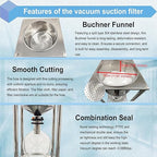 10L Vacuum Filtration System, Negative Pressure Suction Filter with Stainless Steel Buchner Funnel & Glass Filter Flask, Discharge Valve & Brake Casters, for Lab Chemical Industrial Use