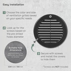 Vent Systems 4" Inch (Opening Dimensions) - Pack of 10 - Black Soffit Vent Cover - Plastic Round Air Vent Grille - Built-in Mesh Screen - HVAC Register Louver for Bathroom, Home, Kitchen