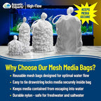 Aquatic Experts High Flow Filter Media Bag - Durable Filter Bags for Fish Tank, Secure Aquarium Media Bag with Drawstring, Media Bags for Aquarium and Pond, High Flow (White), 3” x 8” - 4 Pack