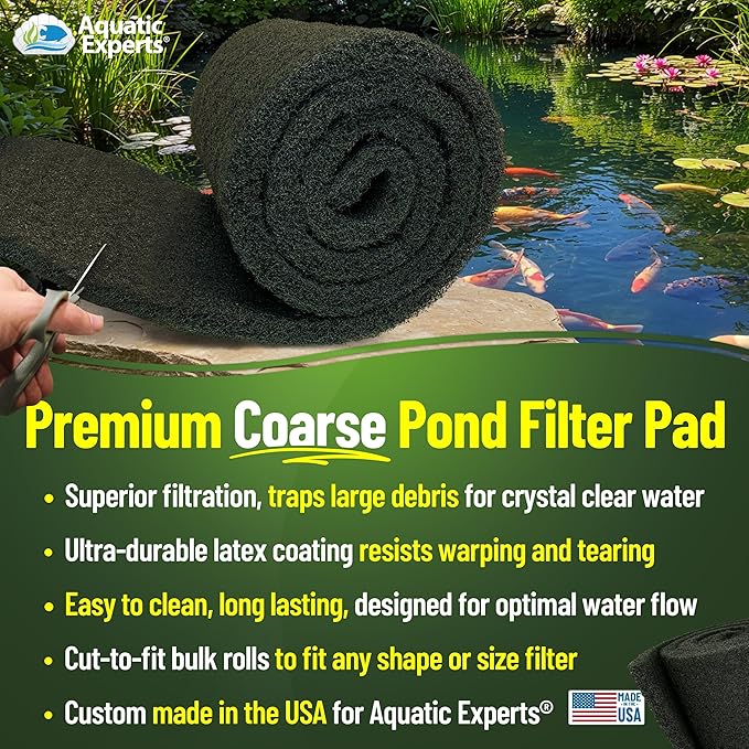 Aquatic Experts Classic Koi Pond Filter Pad COARSE – Bulk Roll Pond Filter Media, Rigid Ultra-Durable Latex Coated Fish Pond Filter Material US (12" x 12 Feet, Coarse (Black))