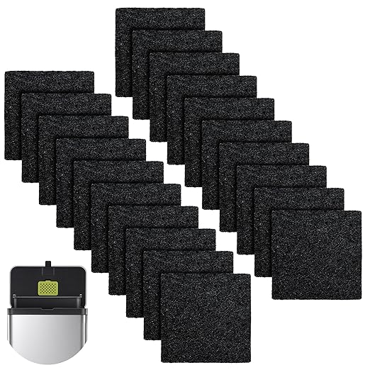 20 Packs 3.15x3.15x0.32 Inch Odor Absorbing Filter Refills for EKO Trash Cans, Activated Charcoal Deodorizer Compatible with EKO Step & Touchless Garbage Cans with Built-in Filter Compartment