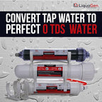 LiquaGen 4 Stage Reverse Osmosis and Deionization (RO/DI) Portable Space Saver Water Purification System | Water Filtration System for Aquarium Filter Processes + Manual Flush Valve (50 GPD)