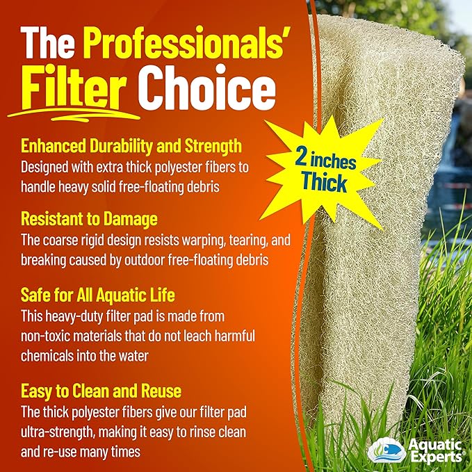 Aquatic Experts Cream COARSE Pond Filter Pad - 2 inch Thick - Bulk Roll Water Garden Filter Pond Media - Made in USA (18 inch by 72 inch)