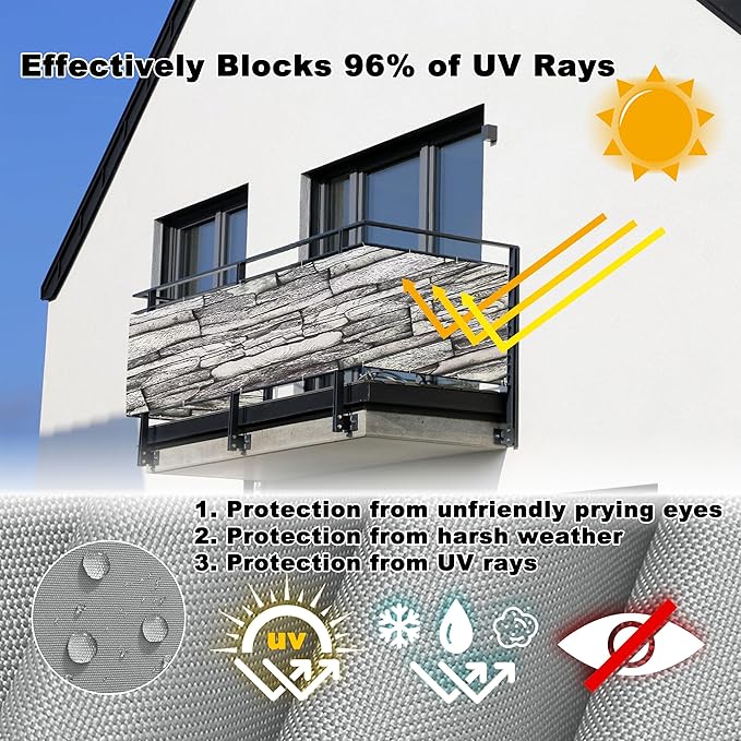Privacy Screen 9.8' x 19.7' UV Protection Weather-Resistant Privacy Screen for Fence, Includes Cable Ties for Decks, Patios, Backyards, Outdoor Pools, Porches, Railings, Stone Pattern