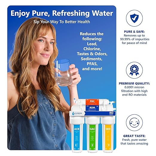 Express Water Reverse Osmosis Water Filtration System – 5 Stage RO Water Filter System with Faucet and Tank – Under Sink Water Filter – 100 GPD