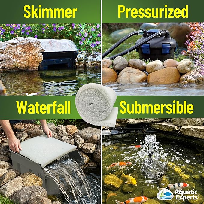 Aquatic Experts Classic Koi Pond Filter Pad FINE - White Bulk Roll Pond Filter Media, Ultra-Durable Pond Filters for Outdoor Ponds, Reusable Fish Pond Filter Material, USA, (18" x 36", Fine (White))