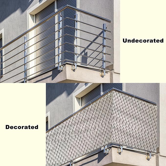 Privacy Screen 2.8' x 26.2' Privacy Protection Weatherproof Patio Privacy Screen, Included Cable Zip Ties for Porch Deck Outdoor Backyard Patio Balconys, Weaving Pattern
