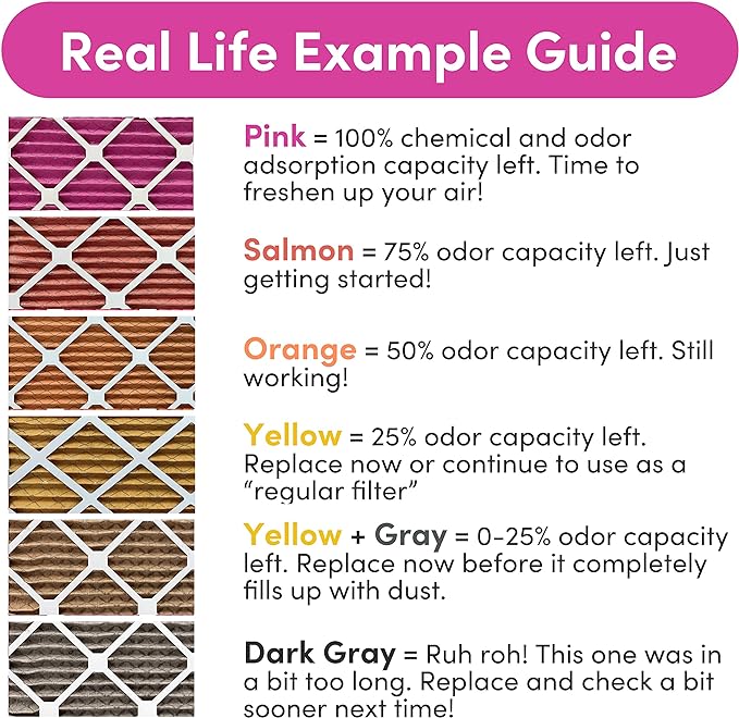 Colorfil 20x20x1 Air Filter (4-Pack) | Made in the USA | Color Changing | Remove Cat and Dog Odor | MERV 8 for Pet Hair Dander and Dust | 19.5"x19.5"x0.75" Exact Size