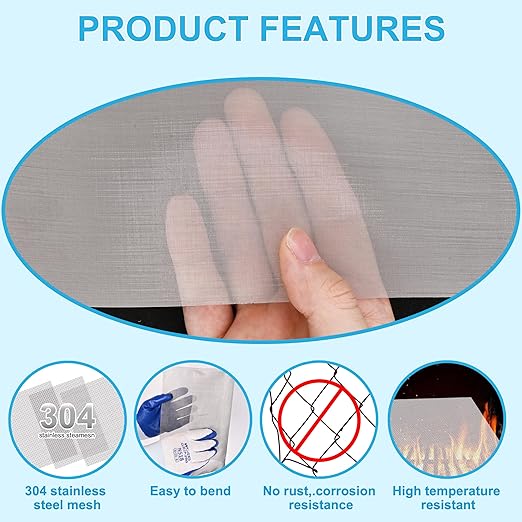 8 Pcs 13x9 (33cmx23cm) 120 Mesh 304 Stainless Steel Wire Mesh Sheet, Rustproof Metal Mesh Sheet Screen for DIY Crafts, Vent Covers, Garden Fencing, Window Protection & Industrial Filters