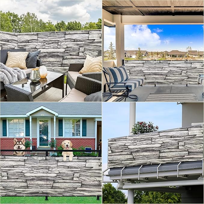 Privacy Screen Protector 3.6' x 29.5' UV Protection 96% Outdoor Privacy Screen, Included Cable Zip Ties for Banister Guard, Patio Enclosure, Backyard Gate, Stone Pattern