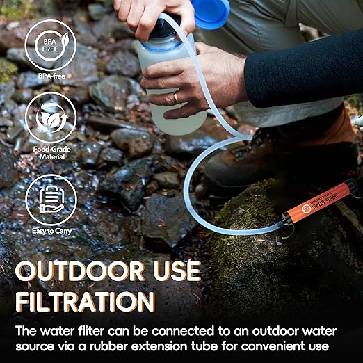 Emergency Water Filter Straw, Personal Survival Water Filtration System, Water Purifier, Outdoor Survival Gear and Equipment for Hiking Camping Accessories Cycling Fishing Preparedness (3PCS)