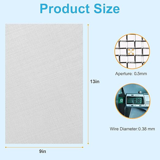 16 Pcs 13x9 (33cmx23cm) 40 Mesh 304 Stainless Steel Wire Mesh Sheet, Rustproof Metal Mesh Sheet Screen for DIY Crafts, Vent Covers, Garden Fencing, Window Protection & Industrial Filters