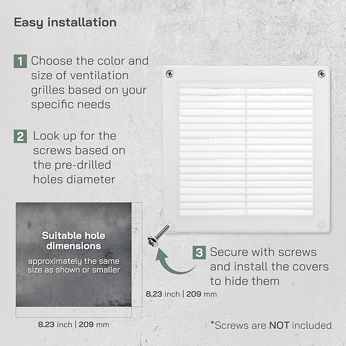 Vent Systems 8" x 8" Inch (Opening Dimensions) - Pack of 50 - Plastic White Soffit Vent Cover - Flat Square Air Vent Grille - Air Vent Deflector - HVAC 10" x 10" Inch (Overall Dimensions)