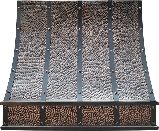 CT Copper Tailor Sloped Copper Vent Hood Island Mount,36'' W,30''H, 610 CFM Exhaust Fan,Stainless Steel Vent,LED Light,Dishwasher-Safe Baffle Filters,VH8TR1