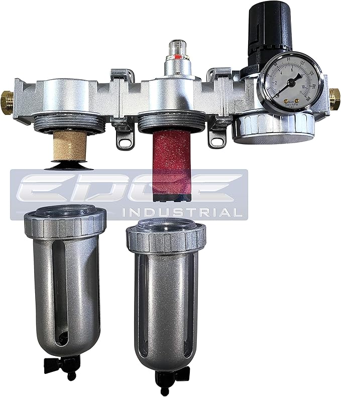 Three Stage Air Drying System - Air Particulate Filter, 0.01 Micron Coalescing Filter & Air Pressure Regulator Modular Combo Semi Automatic Drain, Poly Bowl (1/4" NPT)
