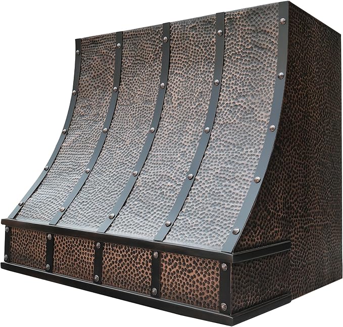 CT Copper Tailor Sloped Copper Vent Hood Wall Mount,48'' W,48''H, 1150 CFM Exhaust Fan,Stainless Steel Vent,LED Light,Dishwasher-Safe Baffle Filters,VH8TR1