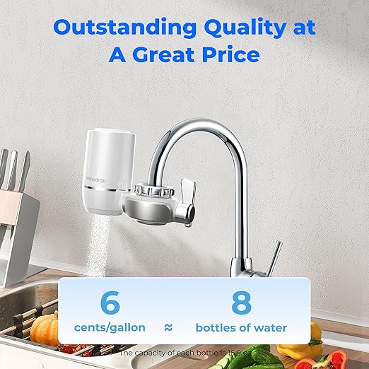Waterdrop Water Filter for Sink Faucet, NSF Certified Water Purifier, 320 Gallon Tap Water Filter for Kitchen Sink, Reduces Chlorine, Lead-Free Material, Faucet Mount Water Filtration System 4 Filters