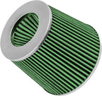 Mortar Aftermarket Auto Air Filter Replacement - Car Enthusiast Class Universal Cold Air Intake Gulps in More Air for More Engine Power & Passionate Induction Sound, 3.5 In, Green