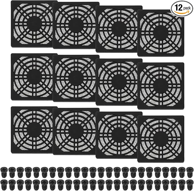 PATIKIL 70mm Fan Filter Grill, 12 Pcs Plastic Ventilation Dustproof Grill Covers Cooling Ventilator with Screws for Industry Workshop Computer Case Refrigerators Air Conditioning, Black