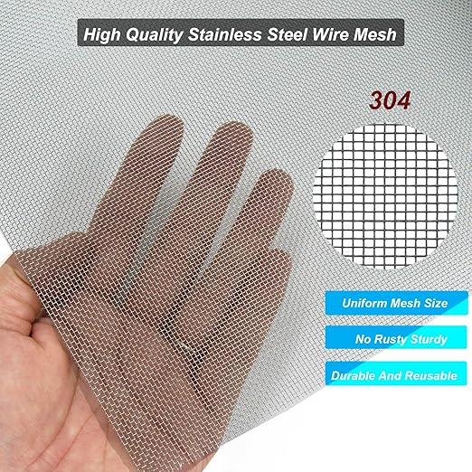 304 Stainless Steel Mesh 60Mesh, 15.7"x47.2"(40x120cm) Metal Mesh Screen,Woven Fine Wire Mesh, Filter Mesh Easy to Cut for Vent Covers, Cage, Garden, Window Screen and DIY Project
