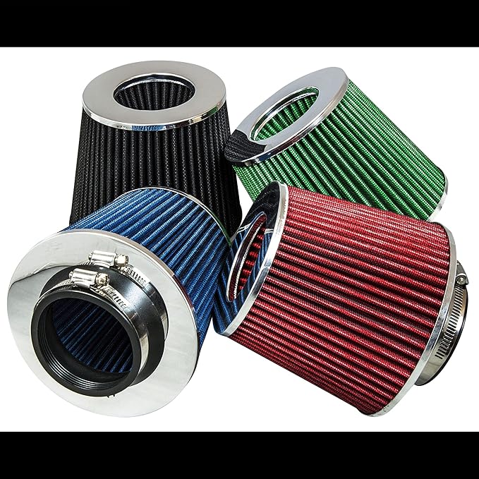 Mortar Aftermarket Auto Air Filter Replacement - Car Enthusiast Class Universal Cold Air Intake Gulps in More Air for More Engine Power & Passionate Induction Sound, 3.25 In, Blue