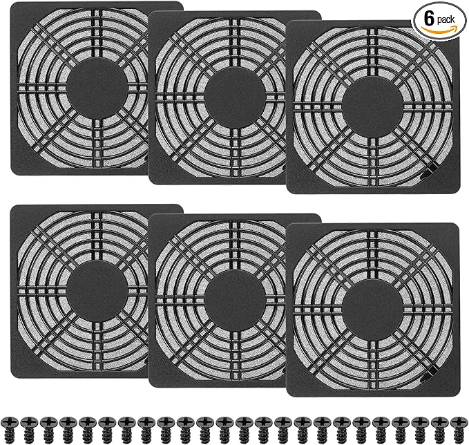 PATIKIL 120mm Fan Filter Grill, 6 Pcs Plastic Ventilation Dustproof Grill Cover Cooling Ventilator with Screws for Industry Workshop Computer Case Refrigerators Air Conditioning, Black