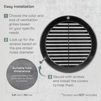 Vent Systems 6" Inch (Opening Dimensions) - Pack of 50 - Black Soffit Vent Cover - Plastic Round Air Vent Grille - Built-in Mesh Screen - HVAC Register Louver for Bathroom, Home, Kitchen