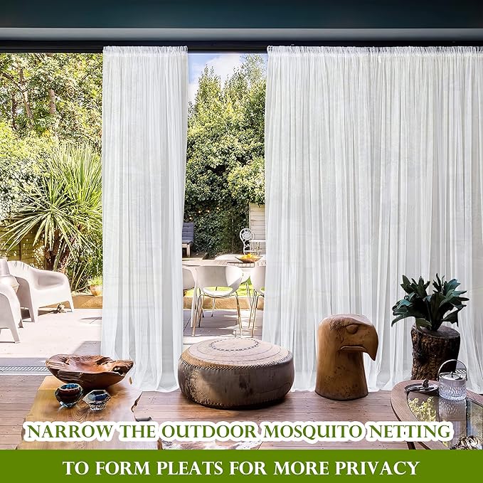 RYB HOME 2 Panels Porch Screen Mesh Outdoor Curtains Lightweight Mosquito Netting for Patio Gazebo Pool Hut Bug Garden Netting Size Adjustable, White, 118 inches Wide x 84 inches Long