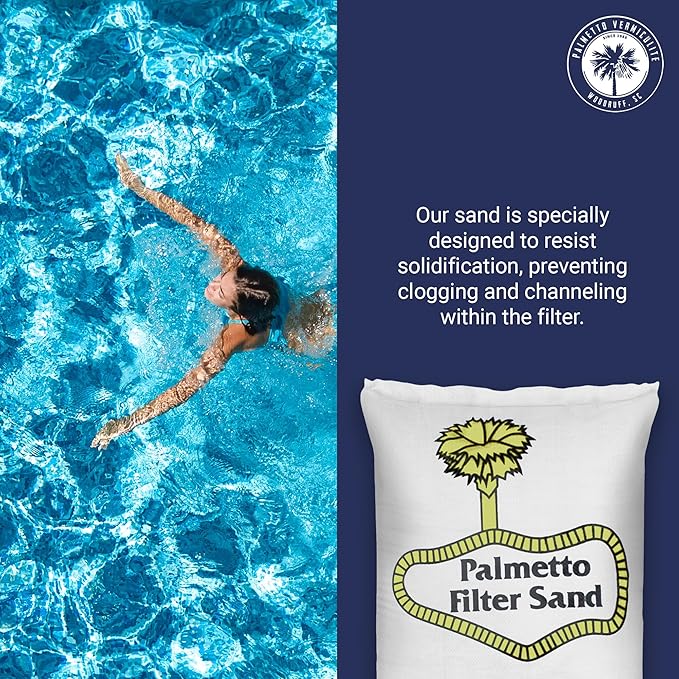 Palmetto 4 Pack Swimming Pool Filter Sand, 50 lb Bag – Natural Silica for Residential & Commercial Filtration Pump Systems – Screens Leaves, Oils, Dust & Hair for Clean and Clear Water