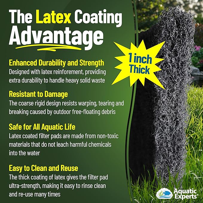 Aquatic Experts Classic Koi Pond Filter Pad COARSE – Bulk Roll Pond Filter Media, Rigid Ultra-Durable Latex Coated Fish Pond Filter Material US (12" x 12 Feet, Coarse (Black))
