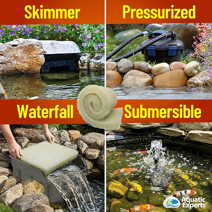 Aquatic Experts Cream COARSE Pond Filter Pad - 2 inch Thick - Bulk Roll Water Garden Filter Pond Media - Made in USA, (2 inch by 24 inch by 56 inch)