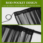 RYB HOME 2 Panels Porch Screen Mesh Outdoor Curtains Lightweight Mosquito Netting for Patio Gazebo Pool Hut Bug Netting Size Adjustable, Black, 118 inches Wide x 108 inches Long