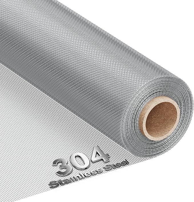 MAGZO 304 Stainless Steel Mesh Screen Roll 47in x 16ft - 22 Mesh Pet Proof Metal Window Screen Replacement, Screen Door Mesh for Patio,Porch,Pet,Cage,Vent Cover,Filter,Gutter Guard,Rodent Protection
